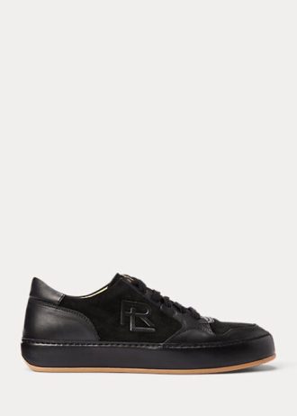 Musta naisten Ralph Lauren Jinett Suede & Nahkaiset matalat tennarit Musta naisten Ralph Lauren Jinett Suede & Nahkaiset matalat tennarit