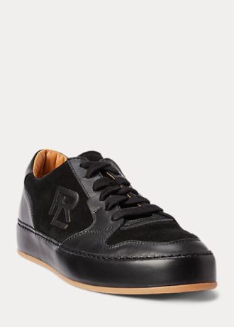 Musta naisten Ralph Lauren Jinett Suede & Nahkaiset matalat tennarit Musta naisten Ralph Lauren Jinett Suede & Nahkaiset matalat tennarit