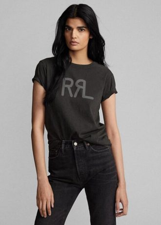 Musta Naisten Ralph Lauren Logo Cotton Jersey T-paidat
