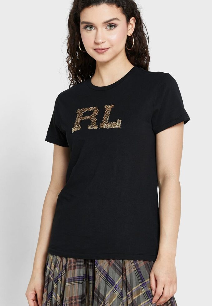 Musta naisten Ralph Lauren Pyöreäkaula-aukkoiset T-paidat Musta naisten Ralph Lauren Pyöreäkaula-aukkoiset T-paidat
