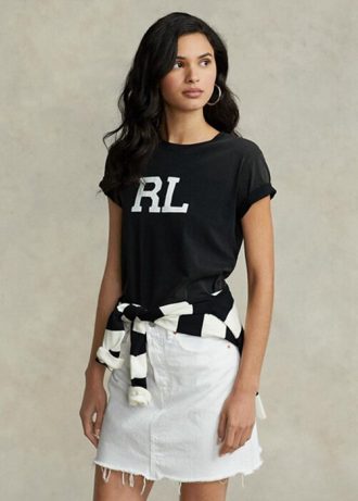 Musta Naisten Ralph Lauren Rl Logo Jersey T-paidat