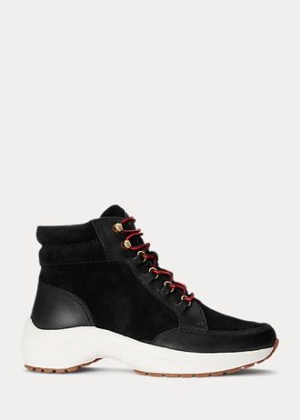 Musta naisten Ralph Lauren Rylee Suede & Nahkaiset korkeat lenkkarit Musta naisten Ralph Lauren Rylee Suede & Nahkaiset korkeat lenkkarit