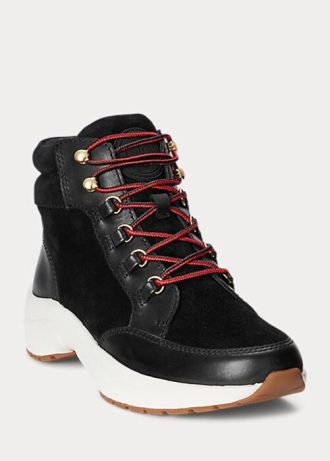 Musta naisten Ralph Lauren Rylee Suede & Nahkaiset korkeat lenkkarit Musta naisten Ralph Lauren Rylee Suede & Nahkaiset korkeat lenkkarit