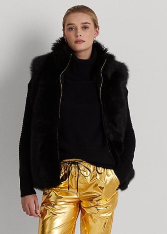Musta naisten Ralph Lauren Shearling-liivi Musta naisten Ralph Lauren Shearling-liivi