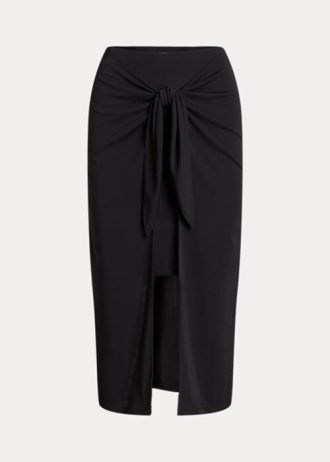 Musta Naisten Ralph Lauren Tie-Front Stretch Jersey Midi-hameet