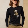 Musta naisten Ralph Lauren Utility Bear puuvilla pitkähihaiset T-paidat Musta naisten Ralph Lauren Utility Bear puuvilla pitkähihaiset T-paidat