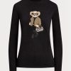 Musta naisten Ralph Lauren Utility Bear puuvilla pitkähihaiset T-paidat Musta naisten Ralph Lauren Utility Bear puuvilla pitkähihaiset T-paidat