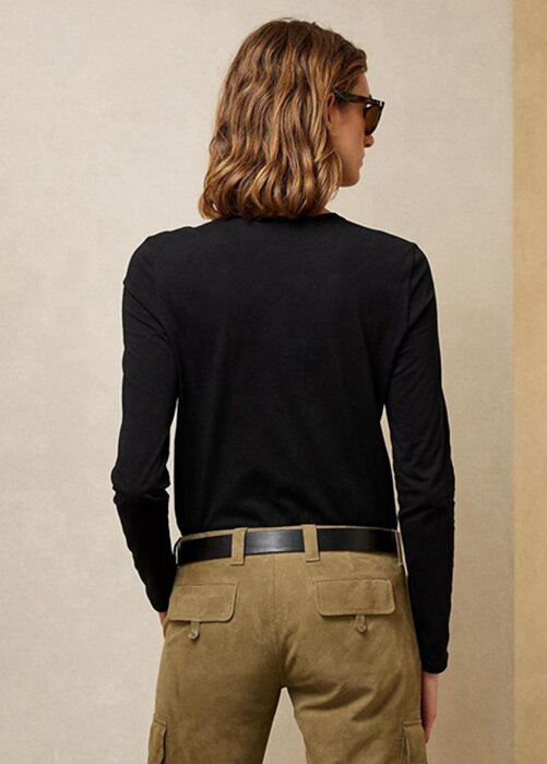 Musta naisten Ralph Lauren Utility Bear puuvilla pitkähihaiset T-paidat Musta naisten Ralph Lauren Utility Bear puuvilla pitkähihaiset T-paidat