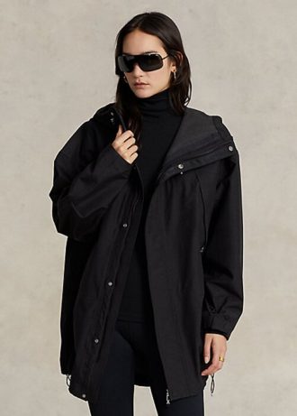 Musta naisten Ralph Lauren vedenkestävä hupullinen tuulitakki Musta naisten Ralph Lauren vedenkestävä hupullinen tuulitakki