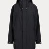 Musta naisten Ralph Lauren vedenkestävä hupullinen tuulitakki
