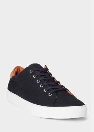 Musta/ruskea miesten Ralph Lauren Jermain Pique -lenkkarit Musta/ruskea miesten Ralph Lauren Jermain Pique -lenkkarit