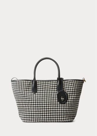 Musta/valkoinen Houndstooth naisten Ralph Lauren Houndstooth keskikokoiset Bellport-laukut