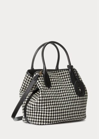 Musta/valkoinen Houndstooth naisten Ralph Lauren Houndstooth keskikokoiset Bellport-laukut