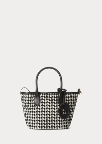 Musta/valkoinen Houndstooth Naisten Ralph Lauren Houndstooth Mini Bellport Kangaskassit