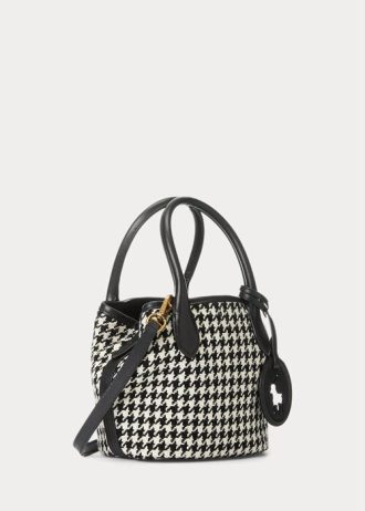 Musta/valkoinen Houndstooth Naisten Ralph Lauren Houndstooth Mini Bellport Kangaskassit