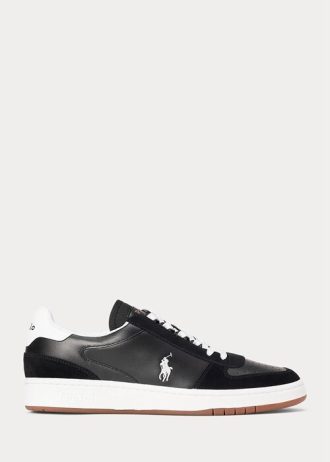 Musta/valkoinen miesten Ralph Lauren Court -nahka-mokkanahkalenkkarit Musta/valkoinen miesten Ralph Lauren Court -nahka-mokkanahkalenkkarit