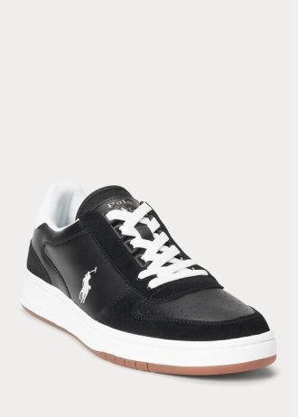 Musta/valkoinen miesten Ralph Lauren Court -nahka-mokkanahkalenkkarit Musta/valkoinen miesten Ralph Lauren Court -nahka-mokkanahkalenkkarit