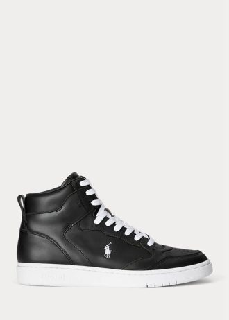 Musta/valkoinen miesten Ralph Lauren Courtin nahkaiset korkeat tennarit Musta/valkoinen miesten Ralph Lauren Courtin nahkaiset korkeat tennarit