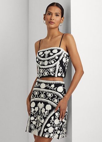 Musta/valkoinen naisten Ralph Lauren brodeeratut hihattomat puserot Musta/valkoinen naisten Ralph Lauren brodeeratut hihattomat puserot