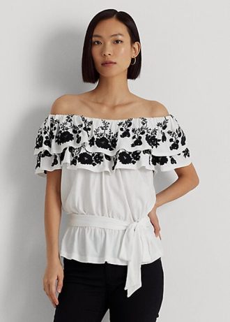 Musta/valkoinen naisten Ralph Lauren -brodeeratut trikoot Musta/valkoinen naisten Ralph Lauren -brodeeratut trikoot
