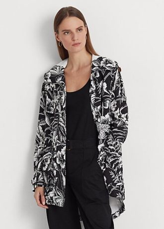 Musta/valkoinen naisten Ralph Lauren kukkainen Ripstop-hupullinen tuulitakki Musta/valkoinen naisten Ralph Lauren kukkainen Ripstop-hupullinen tuulitakki