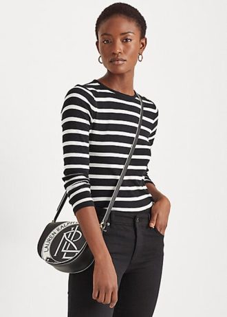 Musta/valkoinen naisten Ralph Lauren -raidalliset nappi-olkapäälliset Musta/valkoinen naisten Ralph Lauren -raidalliset nappi-olkapäälliset