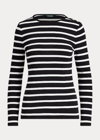 Musta/valkoinen naisten Ralph Lauren -raidalliset nappi-olkapäälliset Musta/valkoinen naisten Ralph Lauren -raidalliset nappi-olkapäälliset
