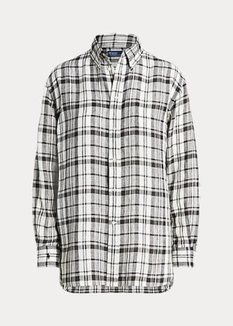 Musta / valkoinen Naisten Ralph Lauren Relaxed Fit Plaid pellavapaidat Musta / valkoinen Naisten Ralph Lauren Relaxed Fit Plaid pellavapaidat