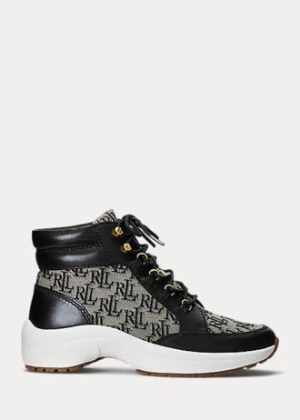 Mustat/harmaat naisten Ralph Lauren Rylee -monogrammit jacquard-korkeat lenkkarit Mustat/harmaat naisten Ralph Lauren Rylee -monogrammit jacquard-korkeat lenkkarit