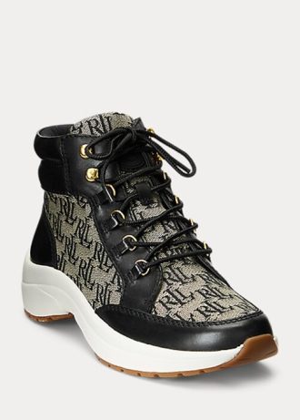 Mustat/harmaat naisten Ralph Lauren Rylee -monogrammit jacquard-korkeat lenkkarit Mustat/harmaat naisten Ralph Lauren Rylee -monogrammit jacquard-korkeat lenkkarit