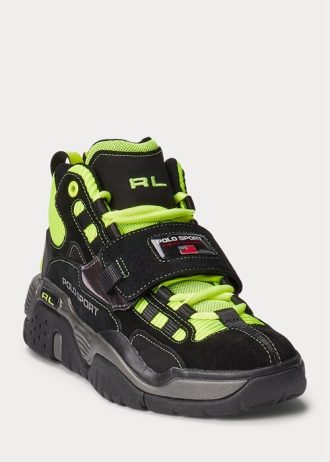 Mustat / keltaiset miesten Ralph Lauren PS100 korkeat tennarit Mustat / keltaiset miesten Ralph Lauren PS100 korkeat tennarit