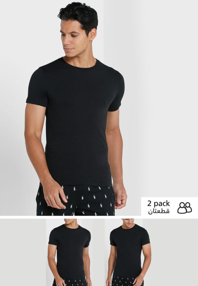 Mustat miesten Ralph Lauren 2 Pack Essential Crew Neck T-paidat