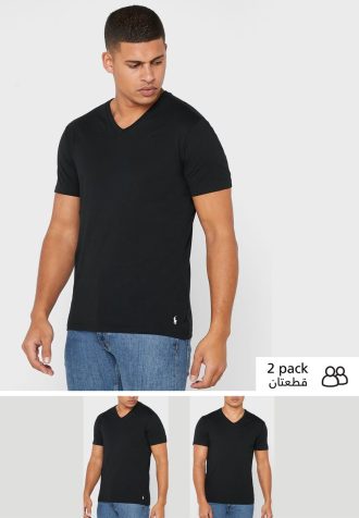 Mustat miesten Ralph Lauren 2 Pack Essential V-kaula T-paidat