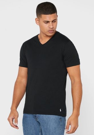 Mustat miesten Ralph Lauren 2 Pack Essential V-kaula T-paidat