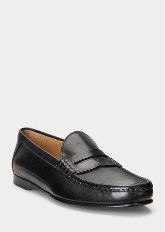 Mustat miesten Ralph Lauren Chalmersin kiillotetut vasikannahkaiset pennyloaferit