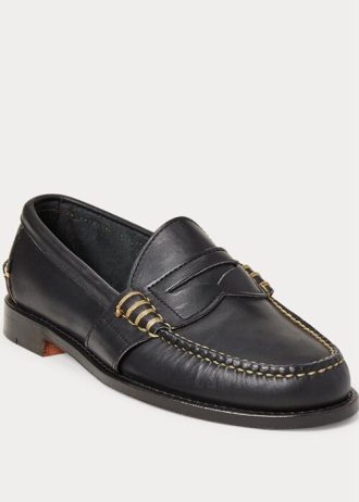 Mustat miesten Ralph Lauren Edricin nahkaiset Penny Loaferit