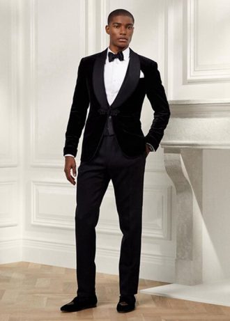 Mustat miesten Ralph Lauren Gregoryn käsintehdyt Barathea Tuxedo -housut Mustat miesten Ralph Lauren Gregoryn käsintehdyt Barathea Tuxedo -housut