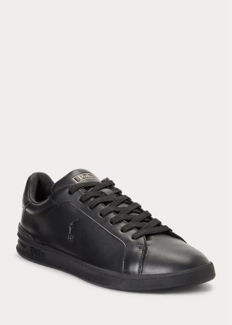 Mustat miesten Ralph Lauren Heritage Court II -nahkaiset tennarit Mustat miesten Ralph Lauren Heritage Court II -nahkaiset tennarit