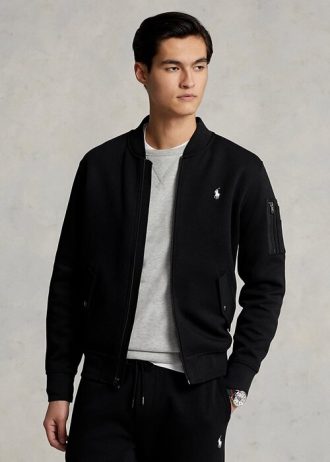Mustat miesten Ralph Lauren -kaksoisneulotut Bomber-takit