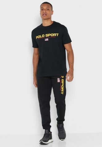Mustat miesten Ralph Lauren -logolliset lenkkeilyhousut Mustat miesten Ralph Lauren -logolliset lenkkeilyhousut