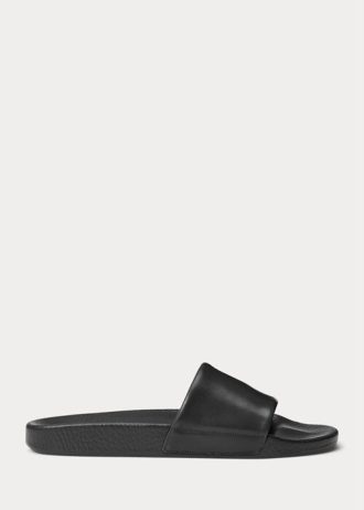 Musta/musta Miesten Ralph Lauren Signature Pony -nahkaiset tossut