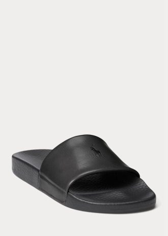 Musta/musta Miesten Ralph Lauren Signature Pony -nahkaiset tossut