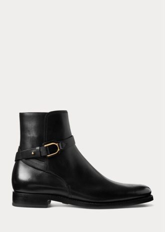 Mustat miesten Ralph Lauren Welingtonin kiillotetut vasikanahkaiset saappaat Mustat miesten Ralph Lauren Welingtonin kiillotetut vasikanahkaiset saappaat