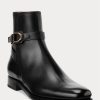 Mustat miesten Ralph Lauren Welingtonin kiillotetut vasikanahkaiset saappaat Mustat miesten Ralph Lauren Welingtonin kiillotetut vasikanahkaiset saappaat