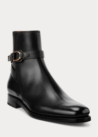Mustat miesten Ralph Lauren Welingtonin kiillotetut vasikanahkaiset saappaat Mustat miesten Ralph Lauren Welingtonin kiillotetut vasikanahkaiset saappaat