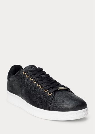 Mustat miesten Ralph Lauren Wilton -nahkaiset tennarit Mustat miesten Ralph Lauren Wilton -nahkaiset tennarit
