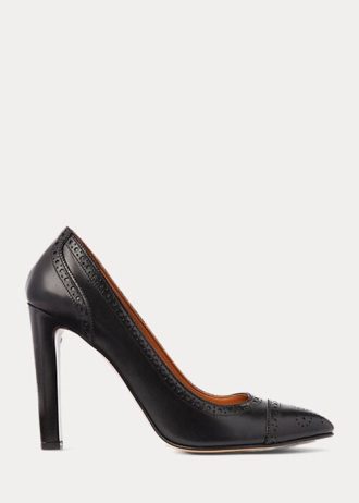 Mustat naisten Ralph Lauren Ainsley Calfskin -korkokengät Mustat naisten Ralph Lauren Ainsley Calfskin -korkokengät