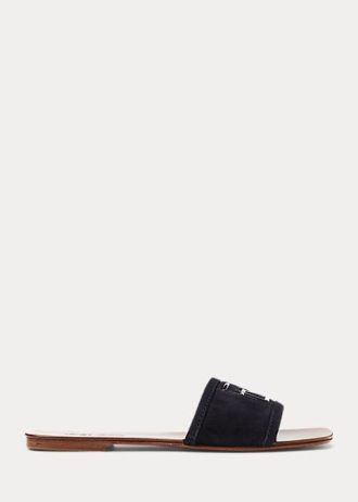 Mustat naisten Ralph Lauren Andela Calf-Suede sandaalit Mustat naisten Ralph Lauren Andela Calf-Suede sandaalit