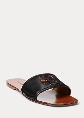 Mustat naisten Ralph Lauren Andela kiillotetut vasikannahkaiset sandaalit Mustat naisten Ralph Lauren Andela kiillotetut vasikannahkaiset sandaalit
