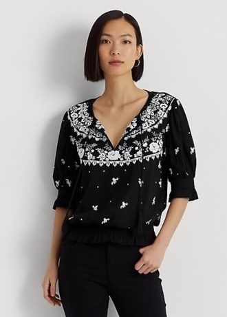 Mustat naisten Ralph Lauren -brodeeratut jersey-neck-topit Mustat naisten Ralph Lauren -brodeeratut jersey-neck-topit